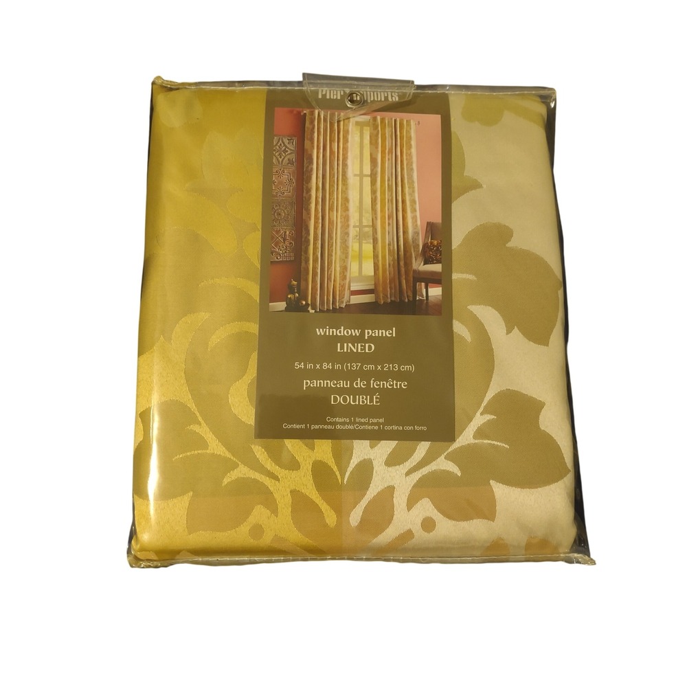 Pier 1 Imports Gold Damask Lined Window Panel Curtain 54x84 Jacquard New